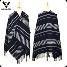 2016 Unisex Woven Acrylic Fashion Big Striped Shawl with Fringes
